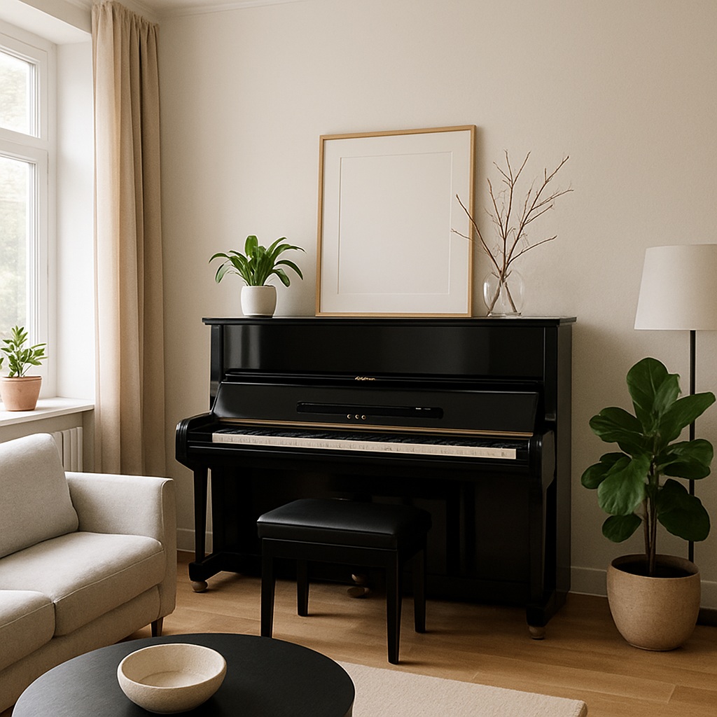 Schwarzes Klavier im Wohnraum